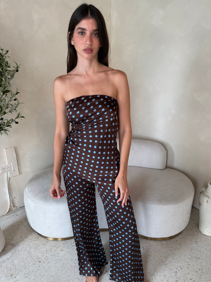 Brown Blue Polka Set