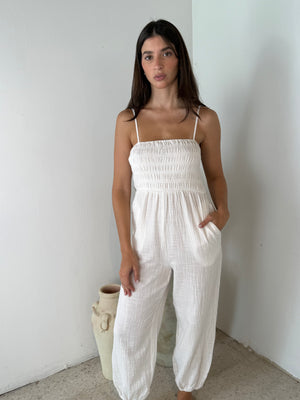 Gauze Smocked Jumpsuit