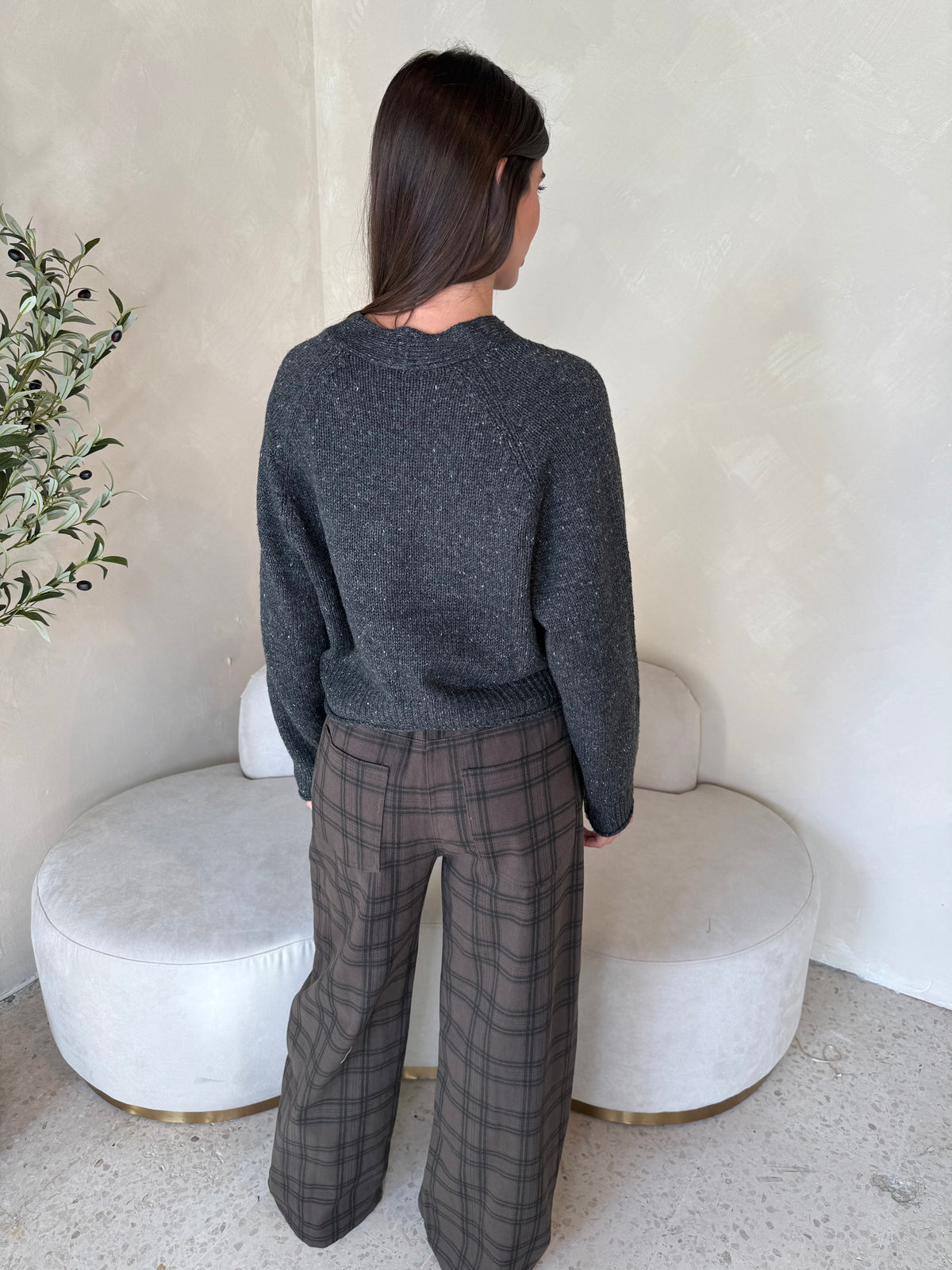 Plaid Olive Barrel Pants