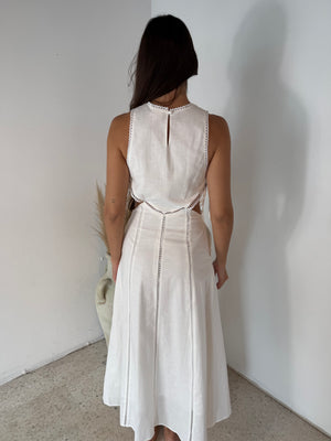 White Lace Trim Maxi Dress