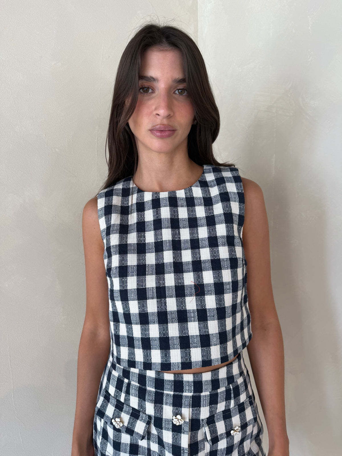 Plaid Textured Top & Skirt Set