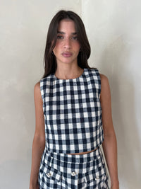 Plaid Textured Top & Skirt Set
