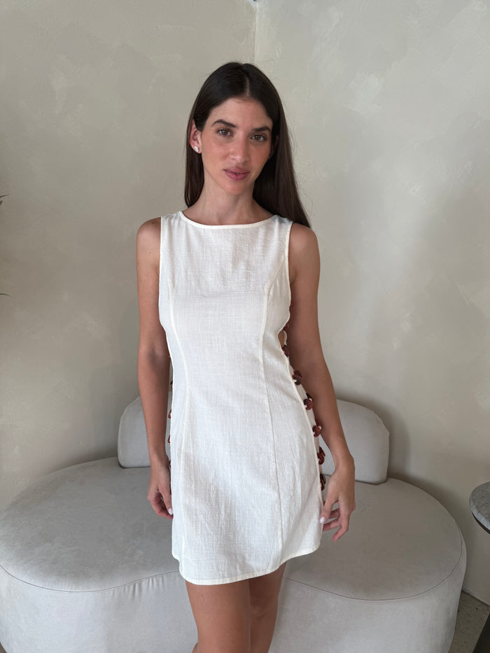 Cream Beaded Mini Dress