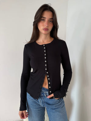 Ribbed LS Button Top