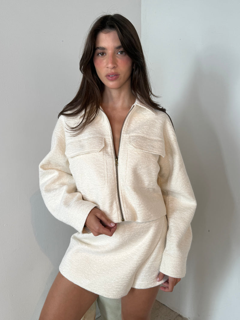 Cream Pocket Zipper Jacket