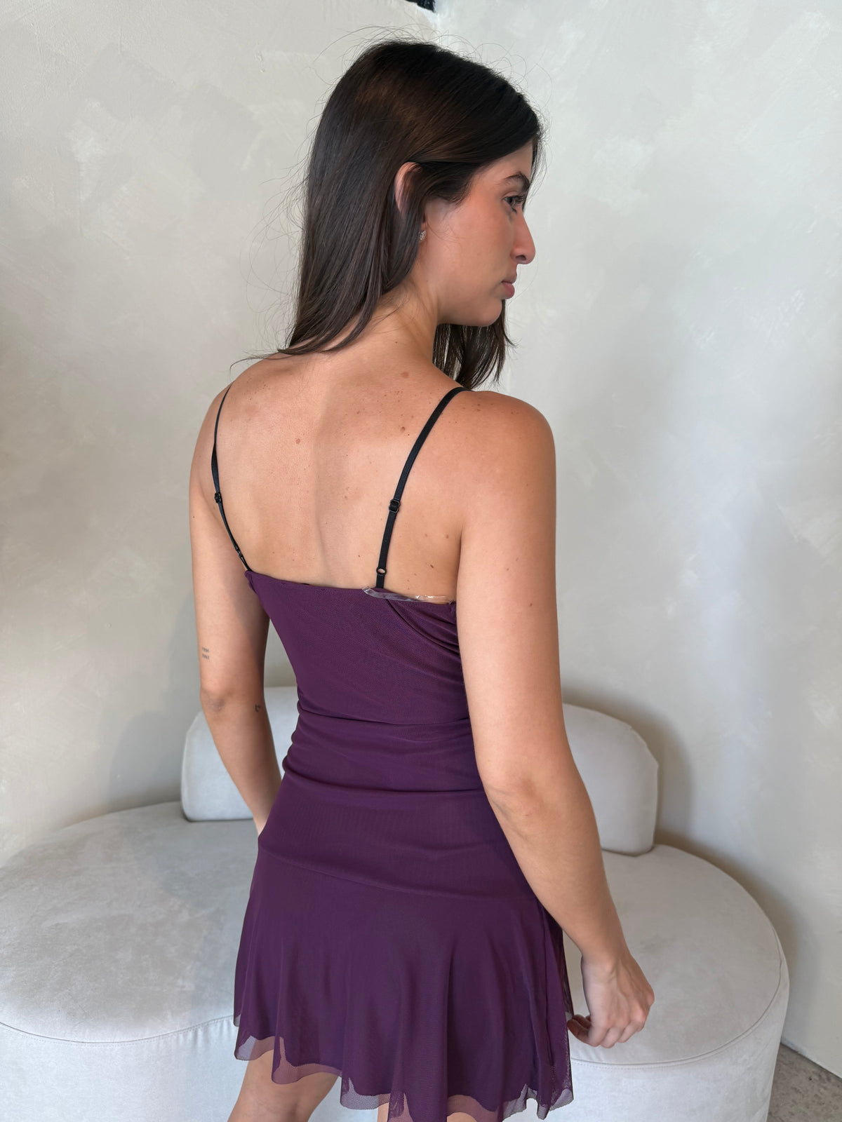Mesh Burgundy Mini Dress