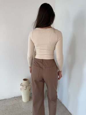 Cropped Barrel Jeans Taupe