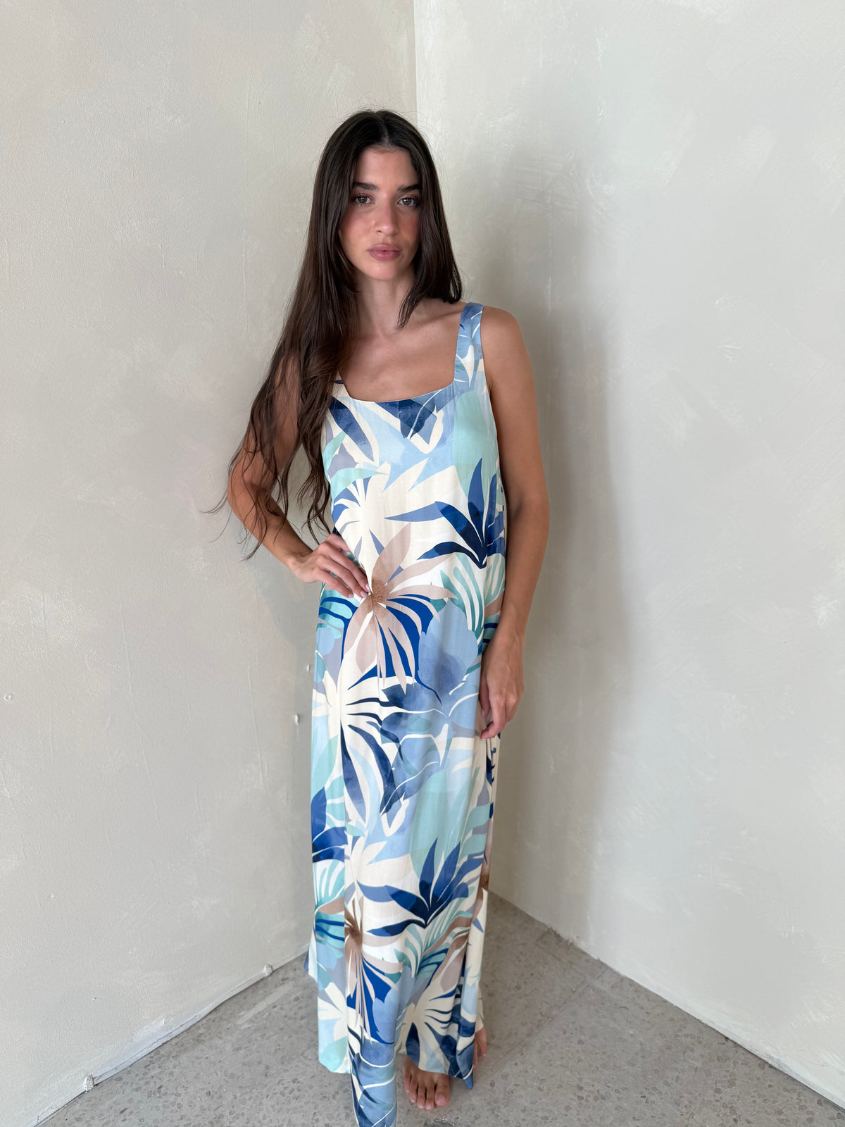 Blue Palm Printed Maxi Dress