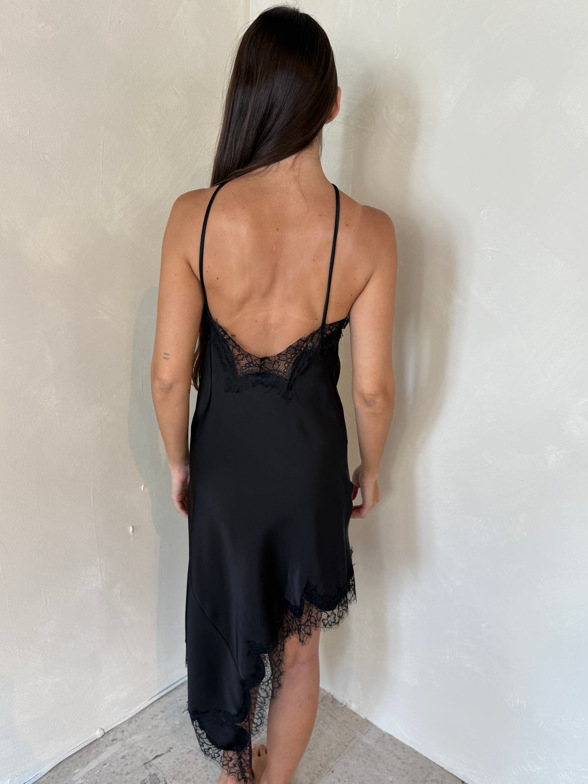 Black Lace Trim Detail Slip Dress