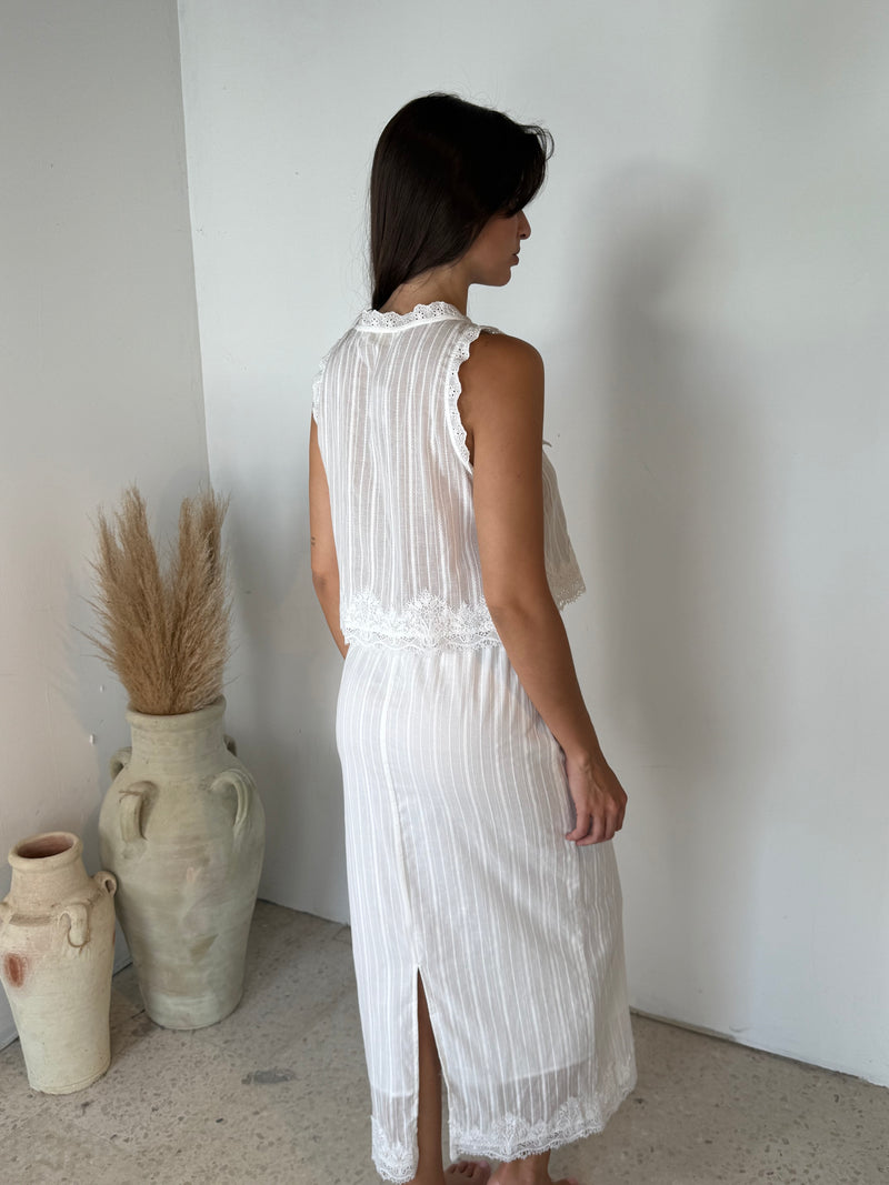 White Eyelet Top & Midi Skirt Set