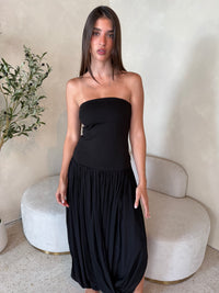 Black Strapless Midi Dress