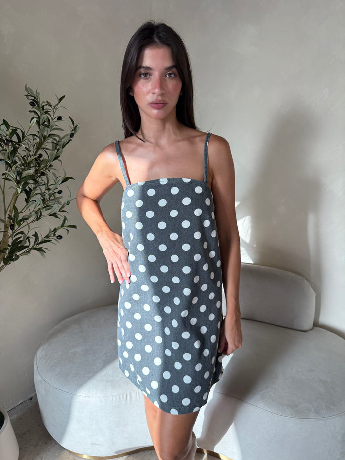 Polka Charcoal Mini Dress