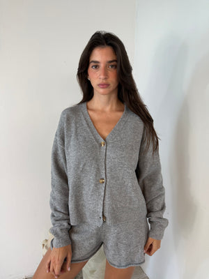 Grey Sweater Cardigan & Short Set