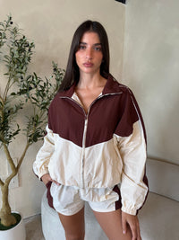 Burgundy Cream Wind Breaker & Short Set