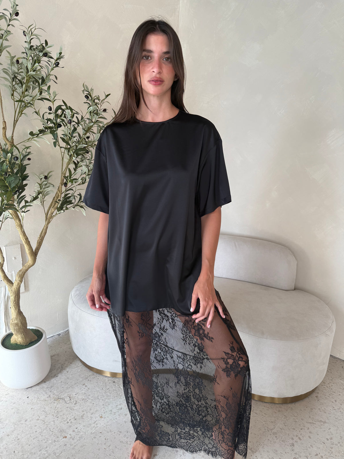 Satin Bodice Lace Maxi Dress