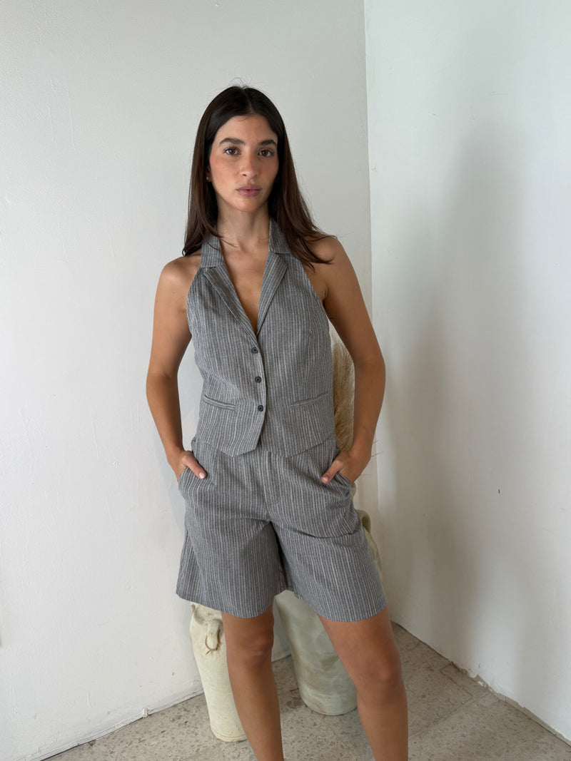 Grey Stripe Halter Top & Short Set