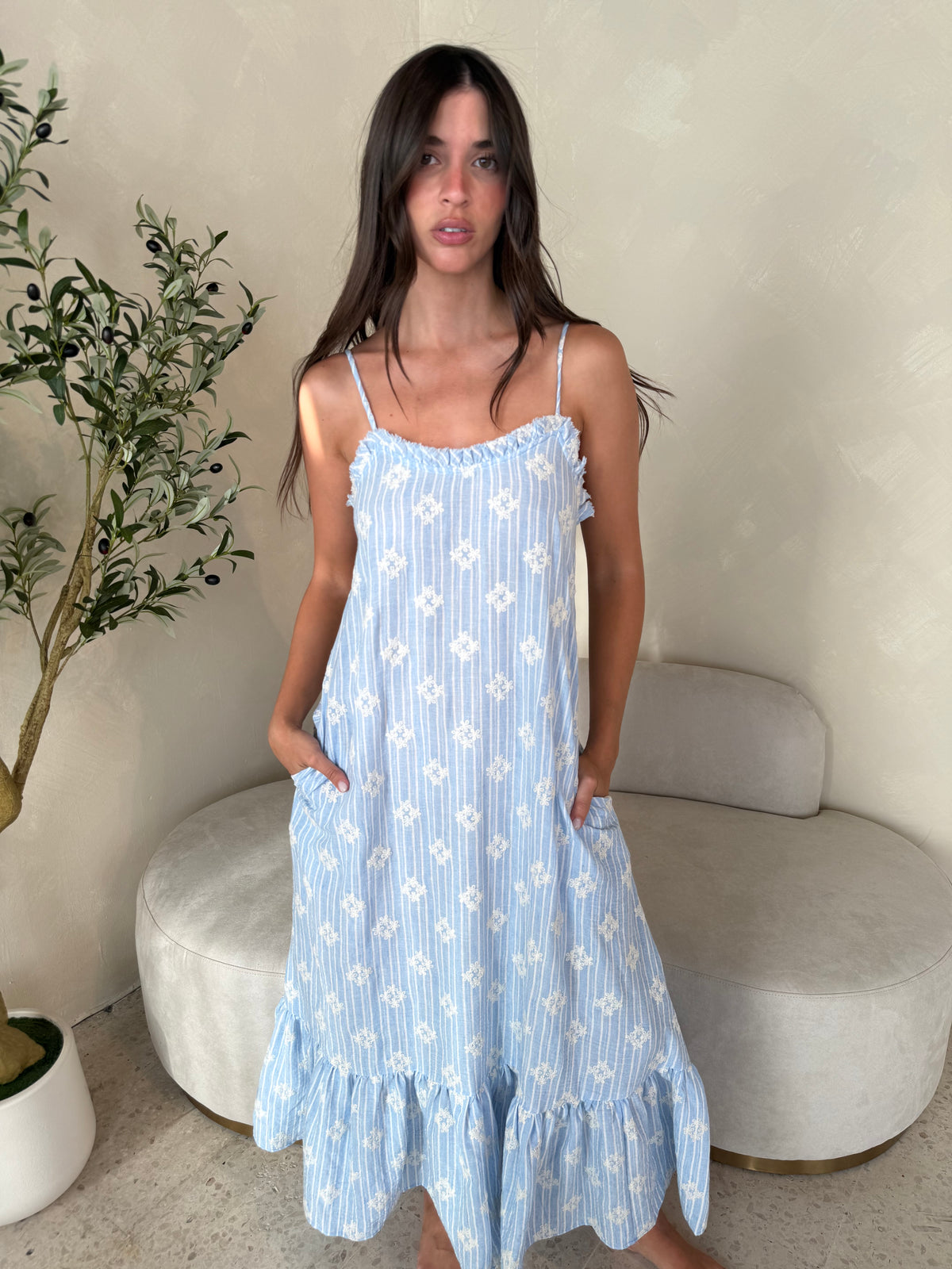 Blue Frill Maxi Dress