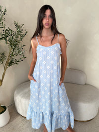 Blue Frill Maxi Dress