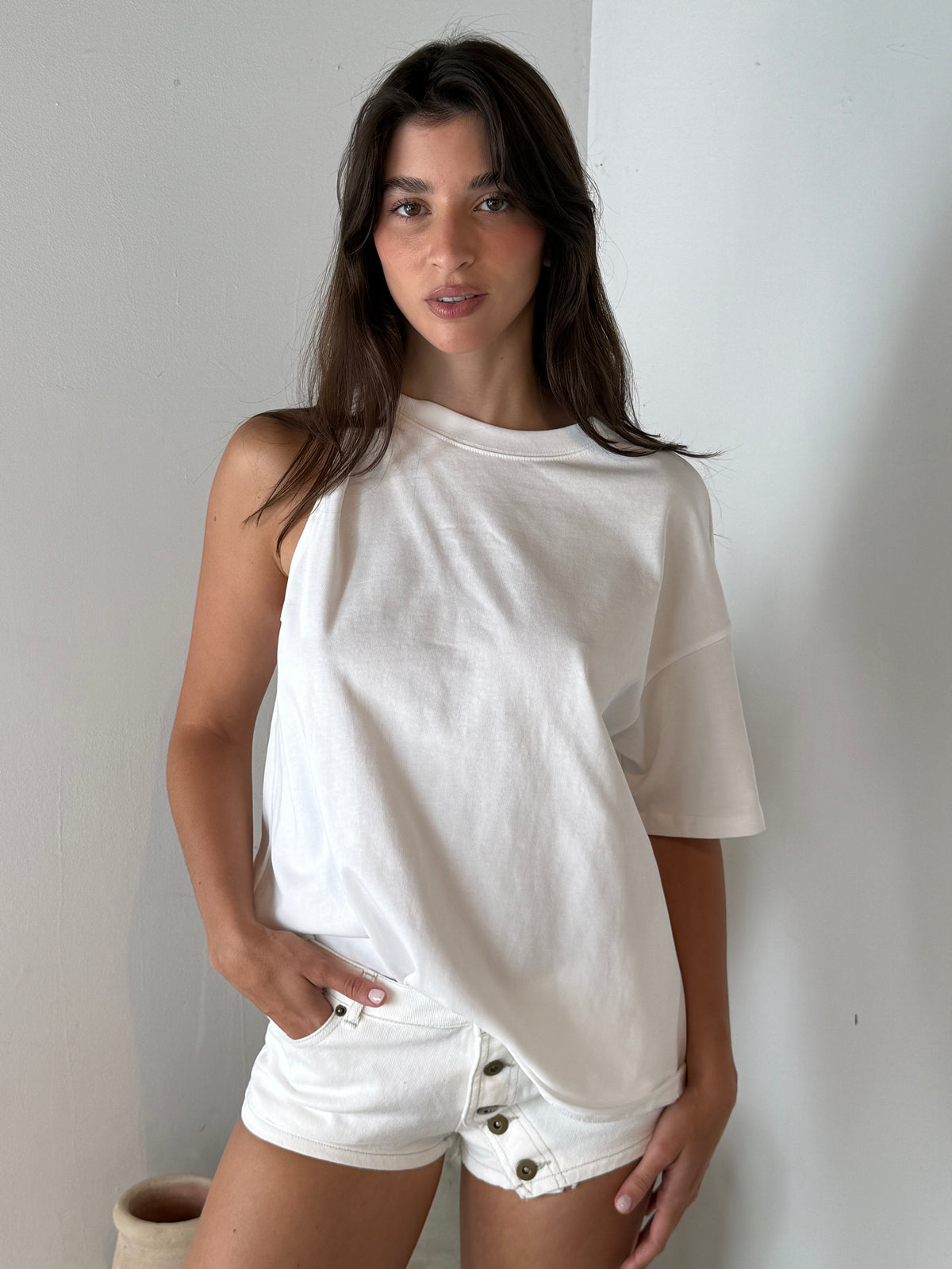 Denim Mini Shorts with Button Detail