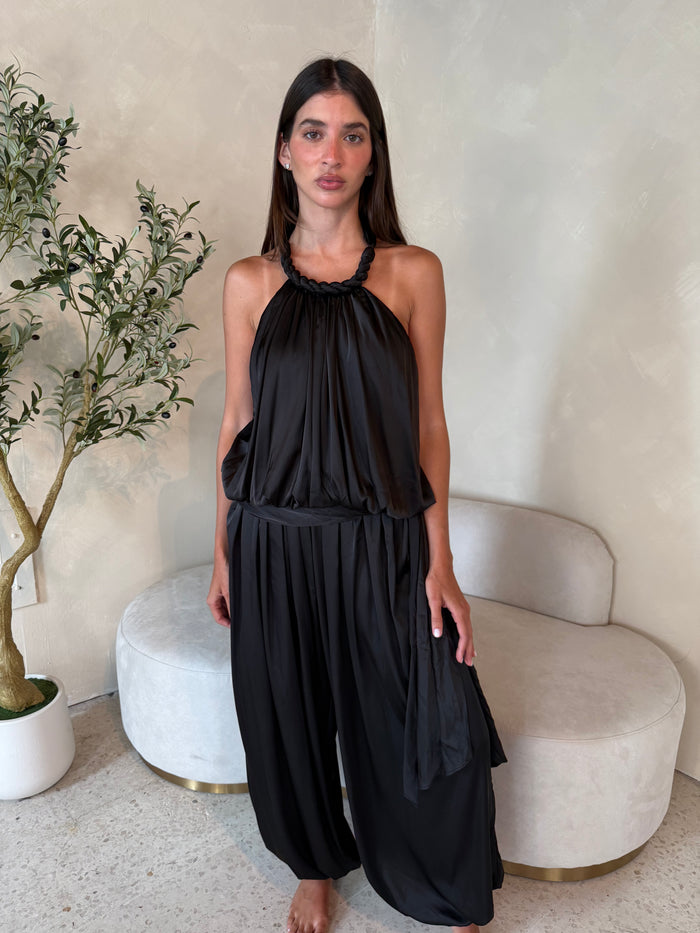 Black Satin Top & Skirt Set
