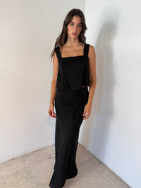 Linen Flare Crop Top And Bias Maxi Skirt