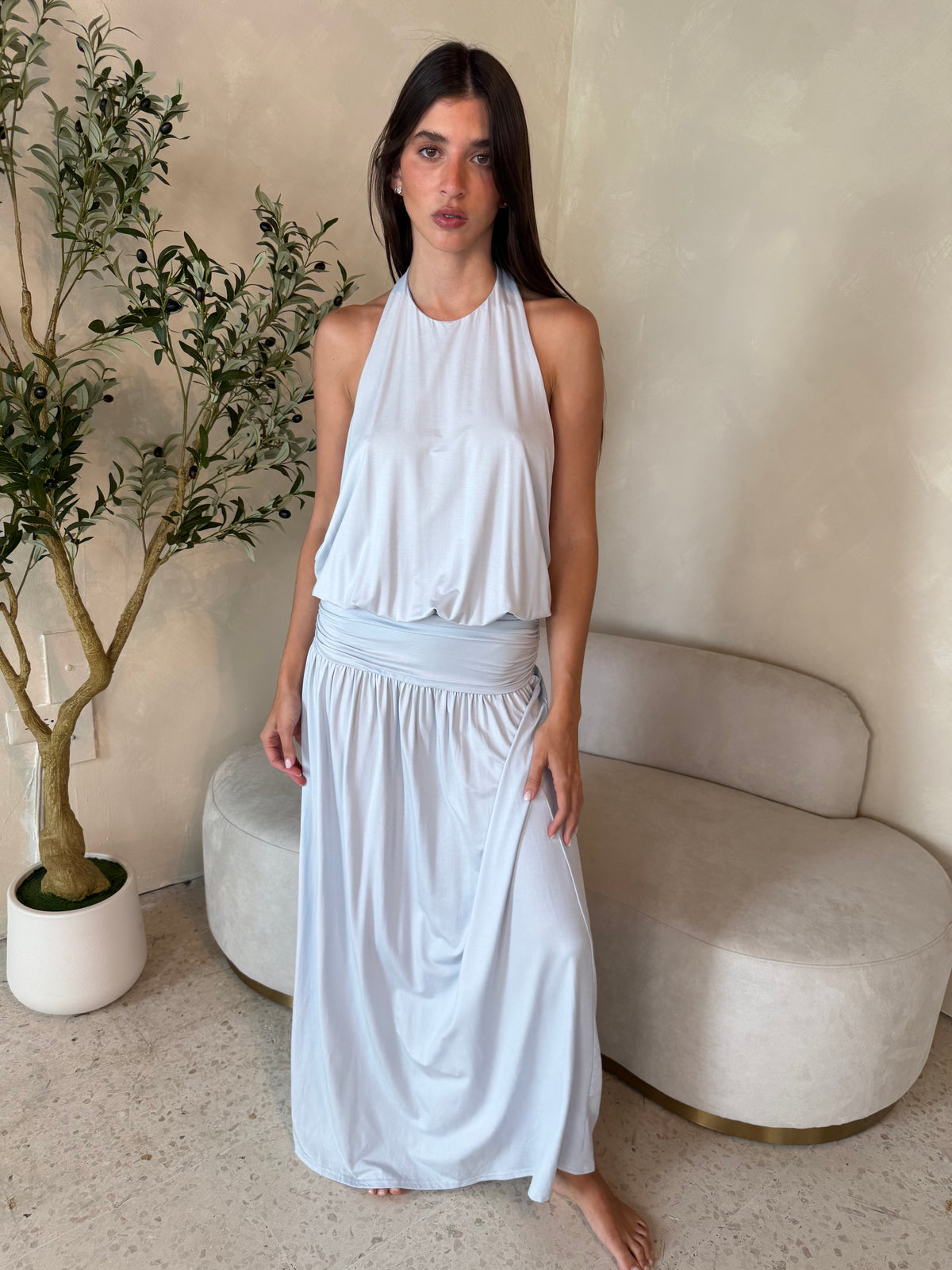 Halter Sky Blue Maxi Dress