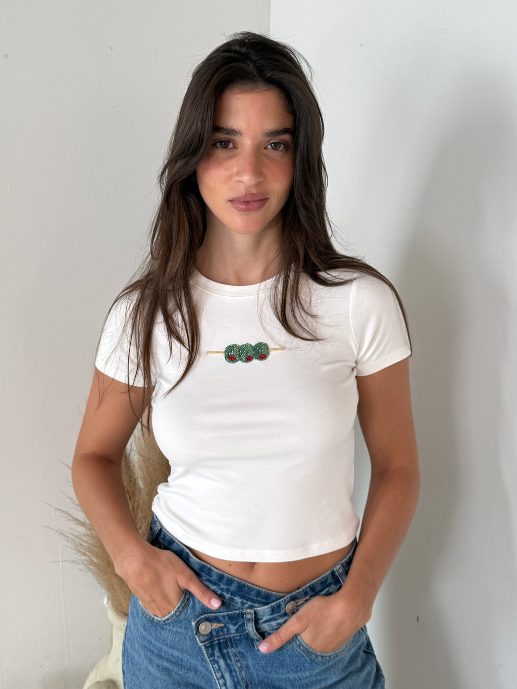 Olive Beaded Tee