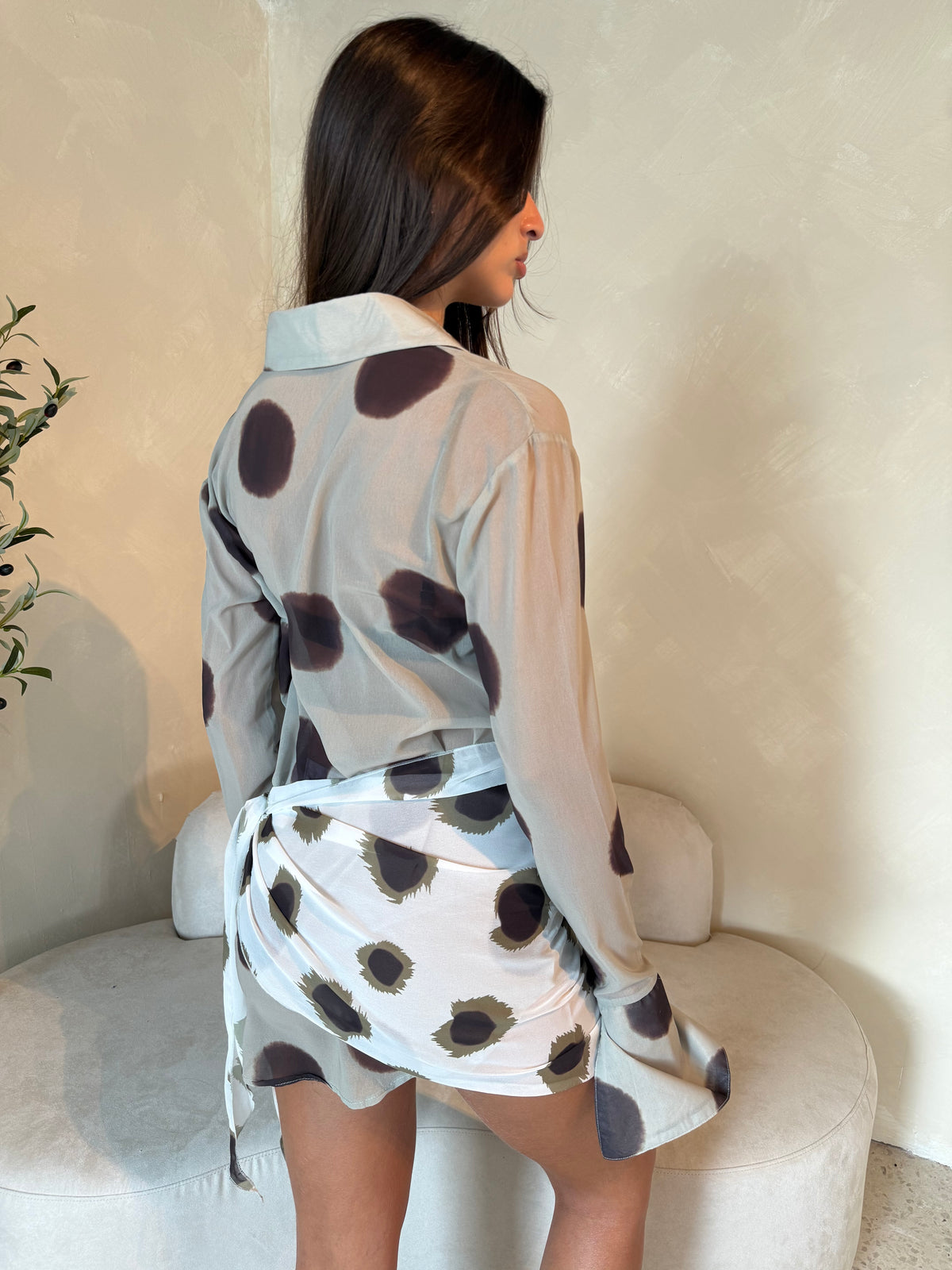 Polka Sheer Mini Dress & Scarf
