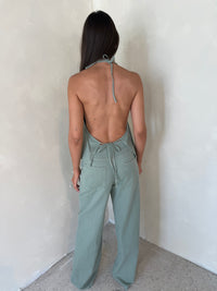 Halter Denim Top & Drawstring Pant Set
