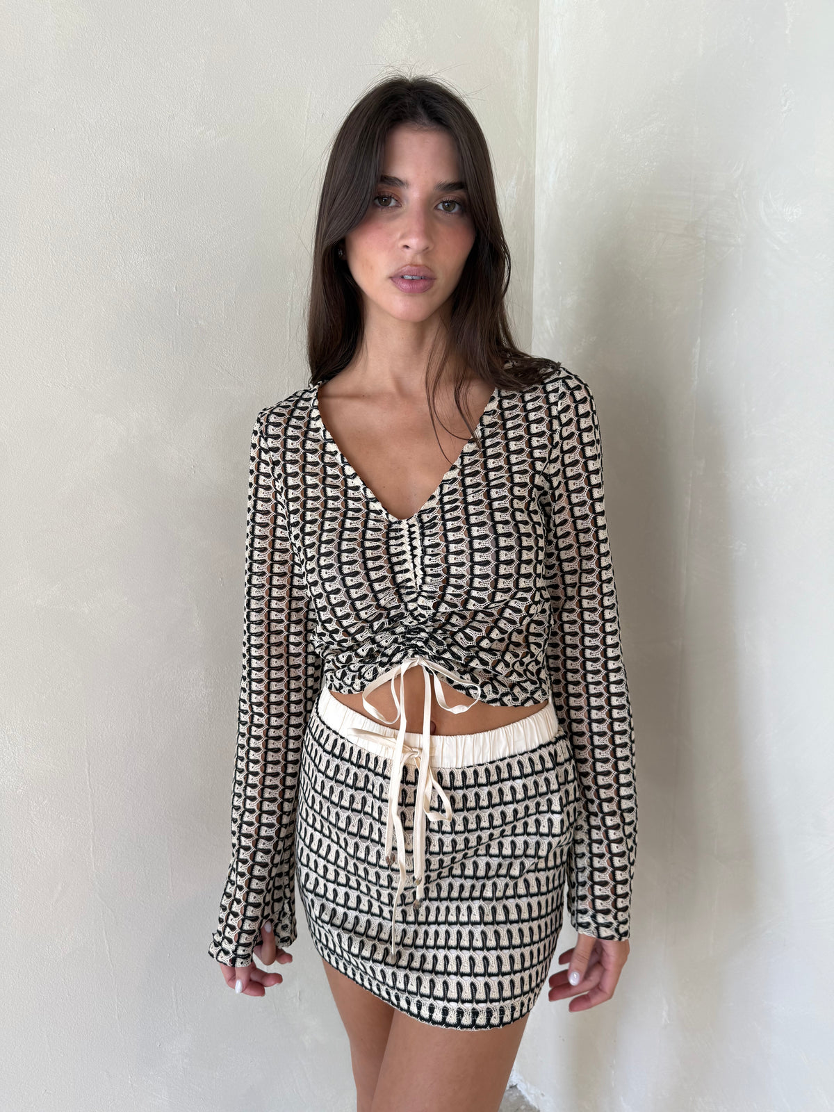 Cream Black Crochet Set