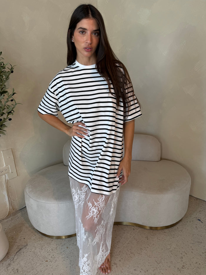 Stripe Lace Tee Maxi Dress