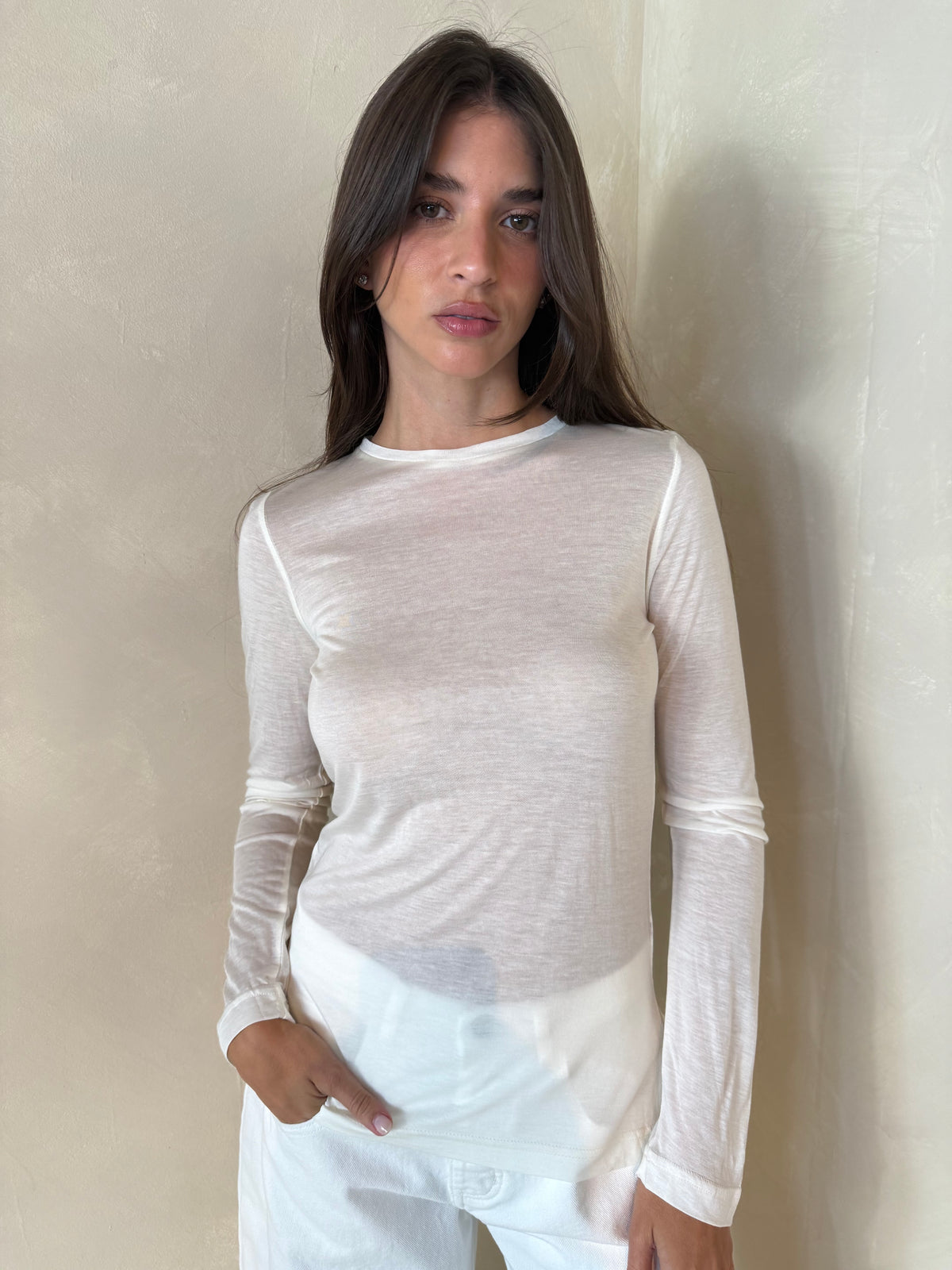 Off White LS Sheer Top