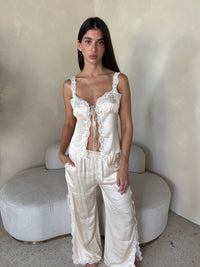 Satin Lace Trim Top & Pant Set