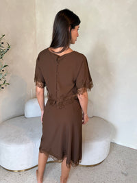 Satin Cape Top Brown & Skirt Set