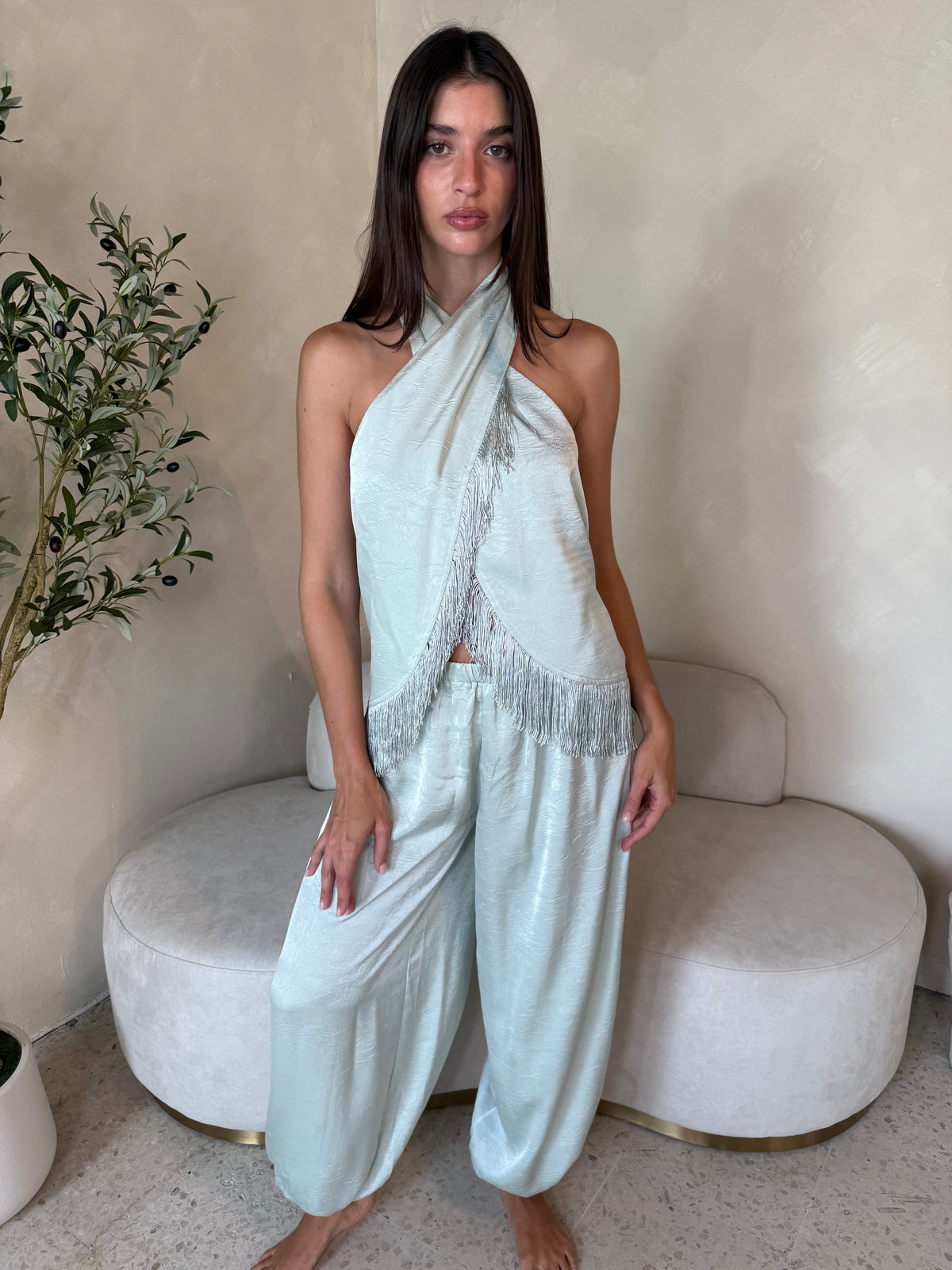 Mint Fringe Top & Pant Set