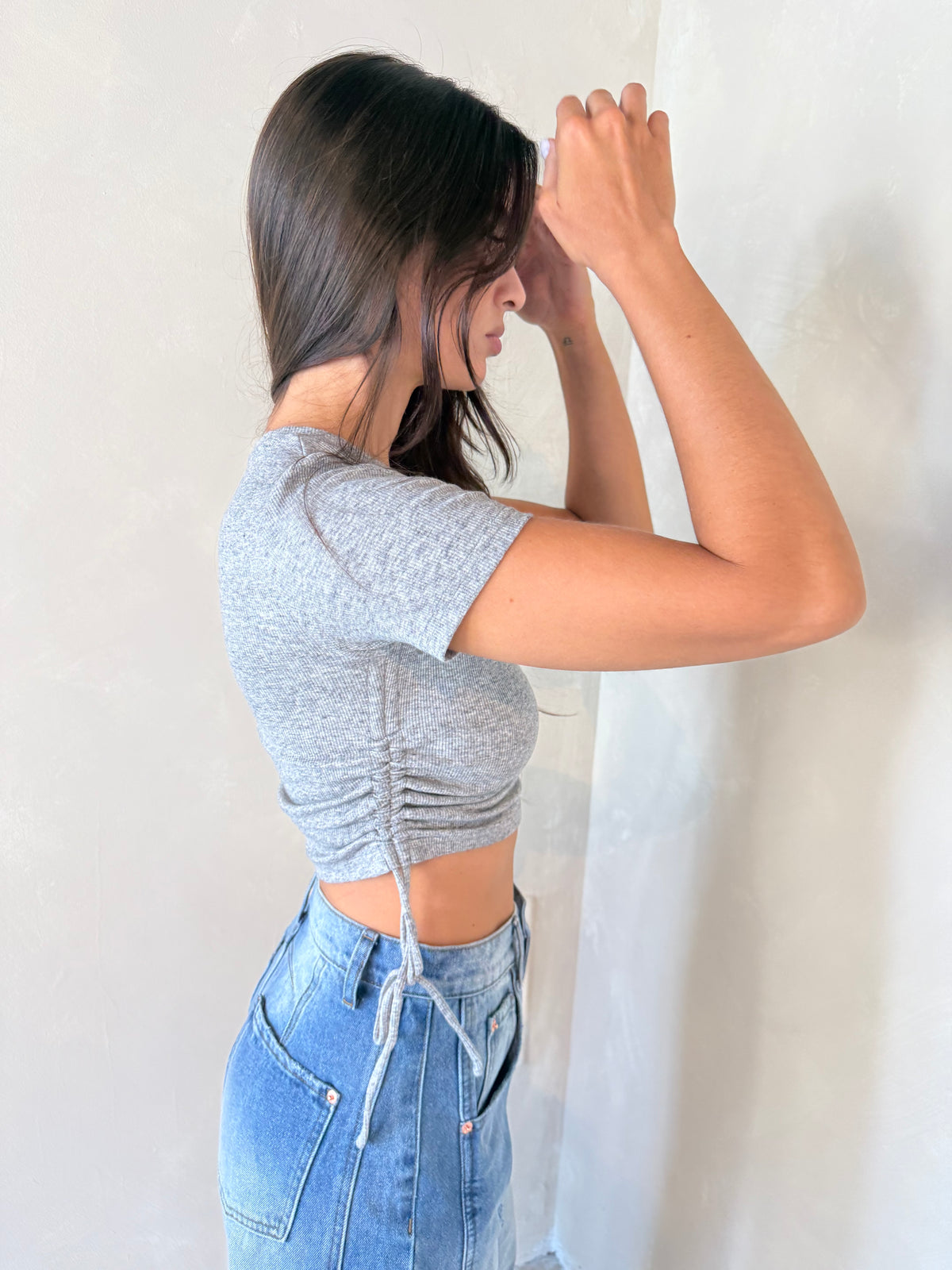 Grey Ribbed SS Top