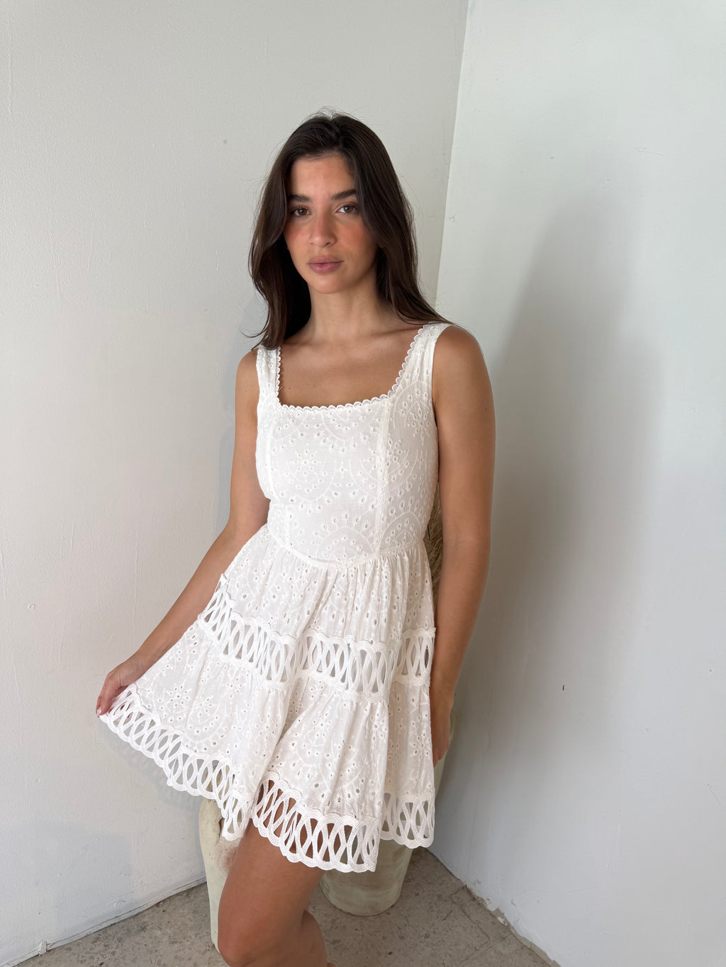 Flared Lace White Dress
