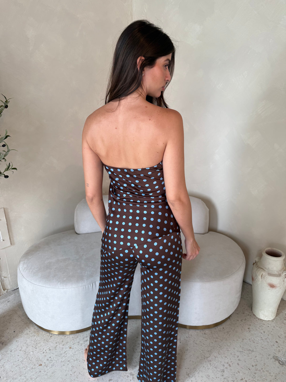 Brown Blue Polka Set