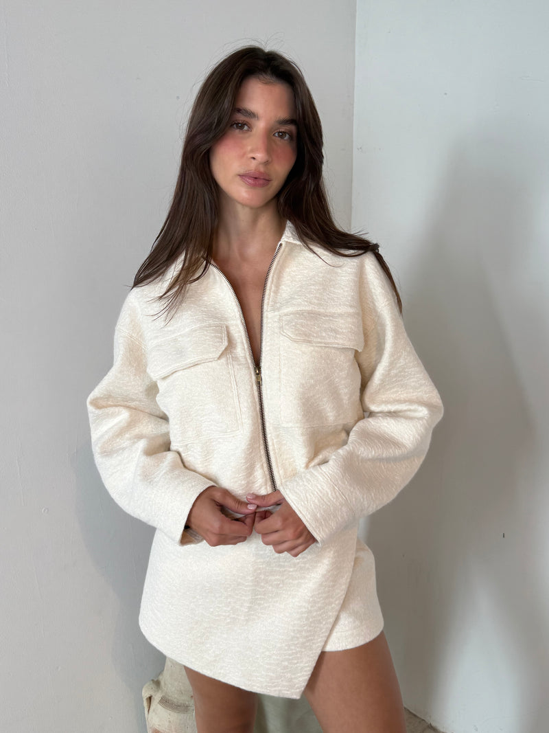 Cream Textured Fabric Skort