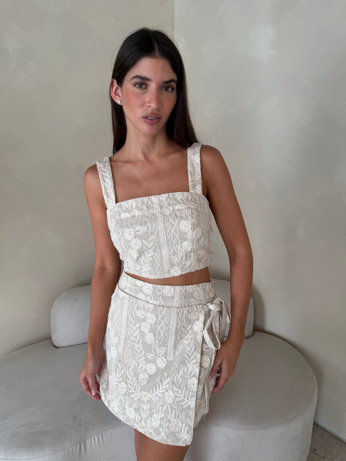 Embroidered  Crop Top And Skirt Set