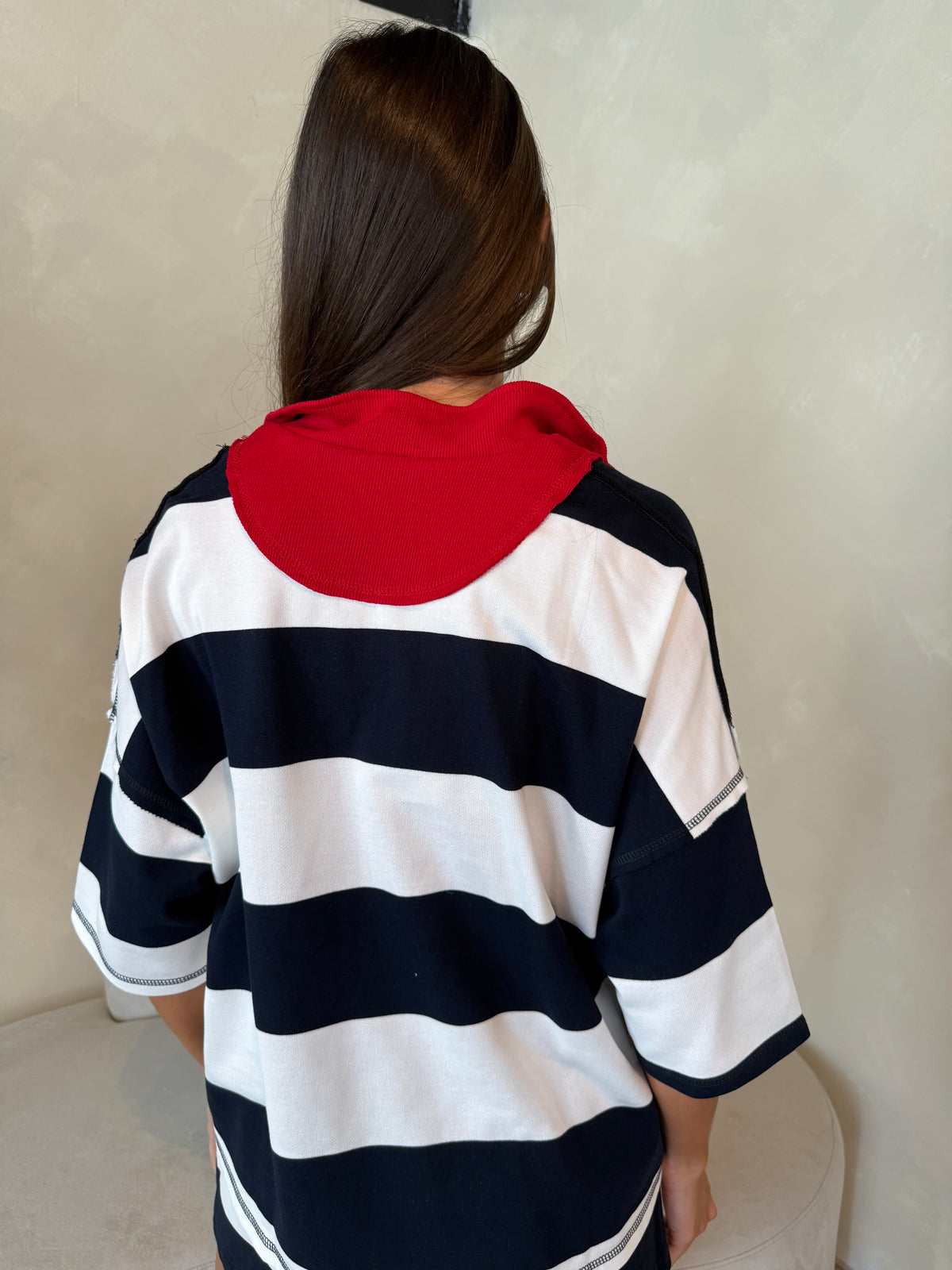Navy Red Stripe SS Top & Short Set