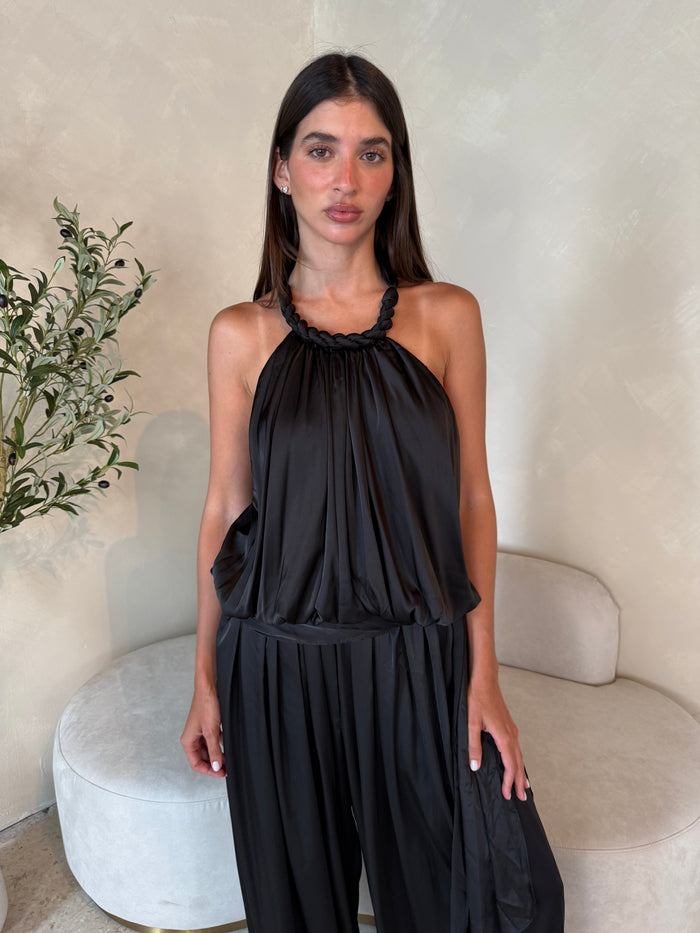 Black Satin Top & Skirt Set
