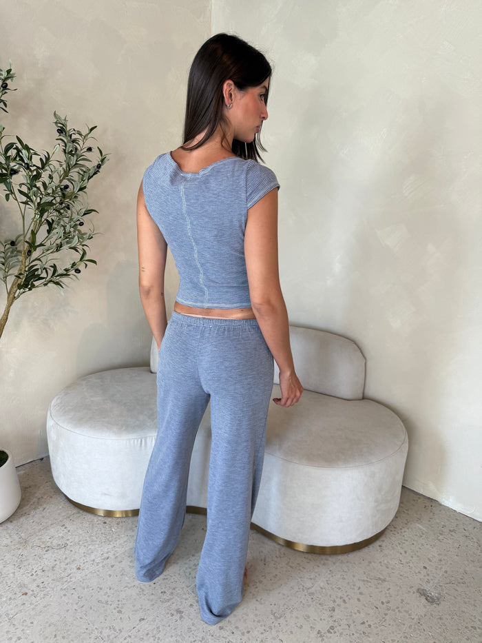 Stripe Blue Grey Lounge Set