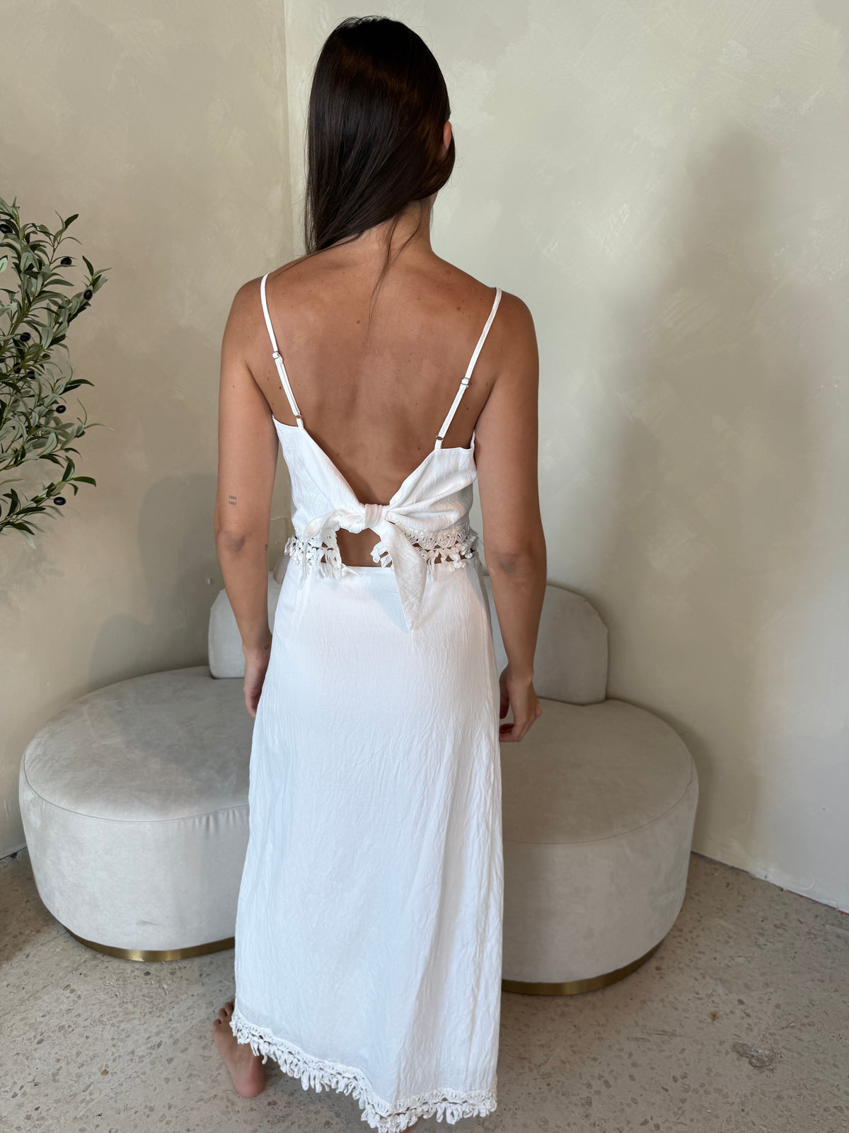 White Crop Top & Skirt Set