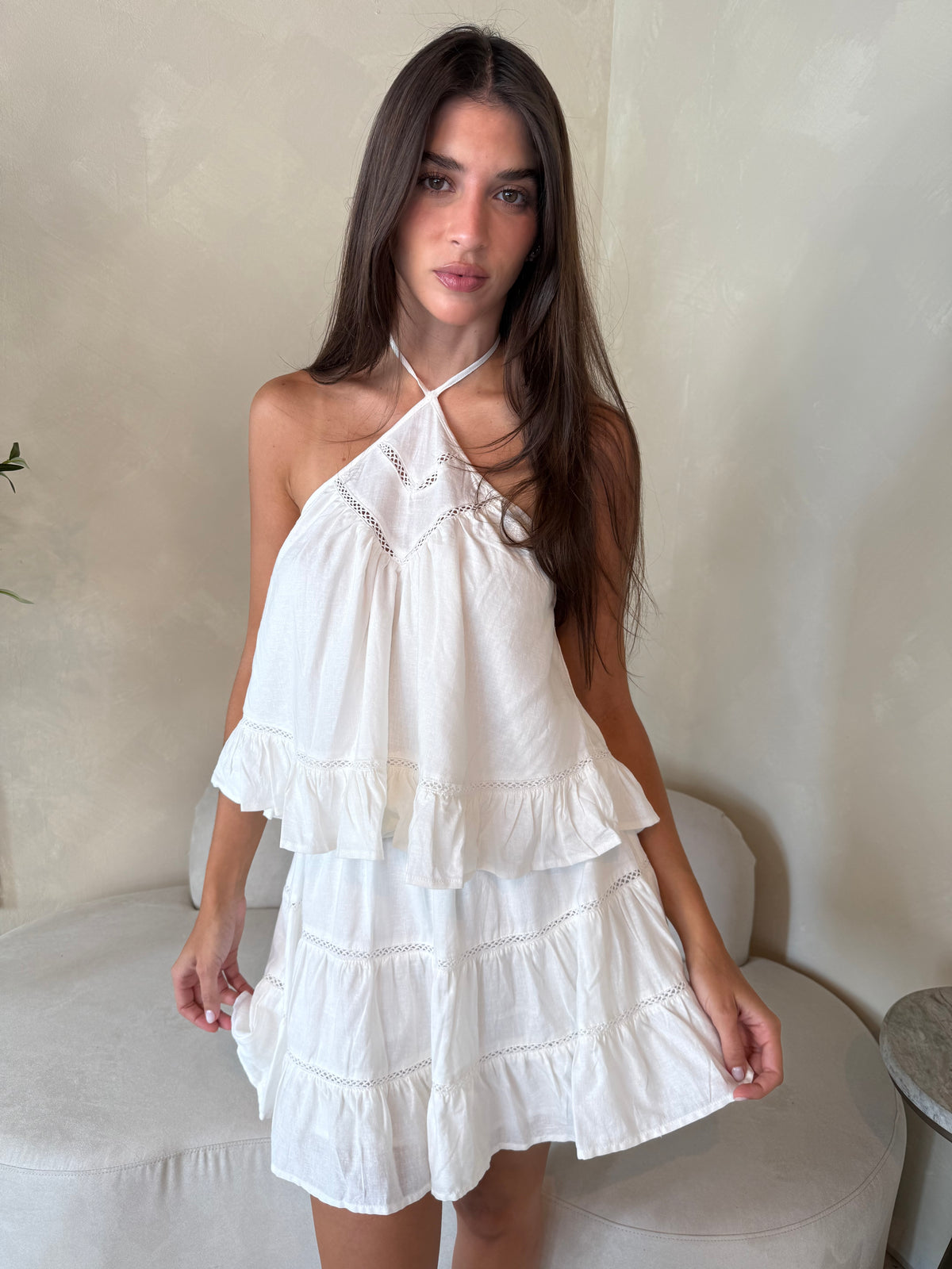 White Lace Top & Skirt Set