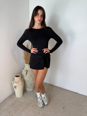 Black LS Wrap Tie Active Dress