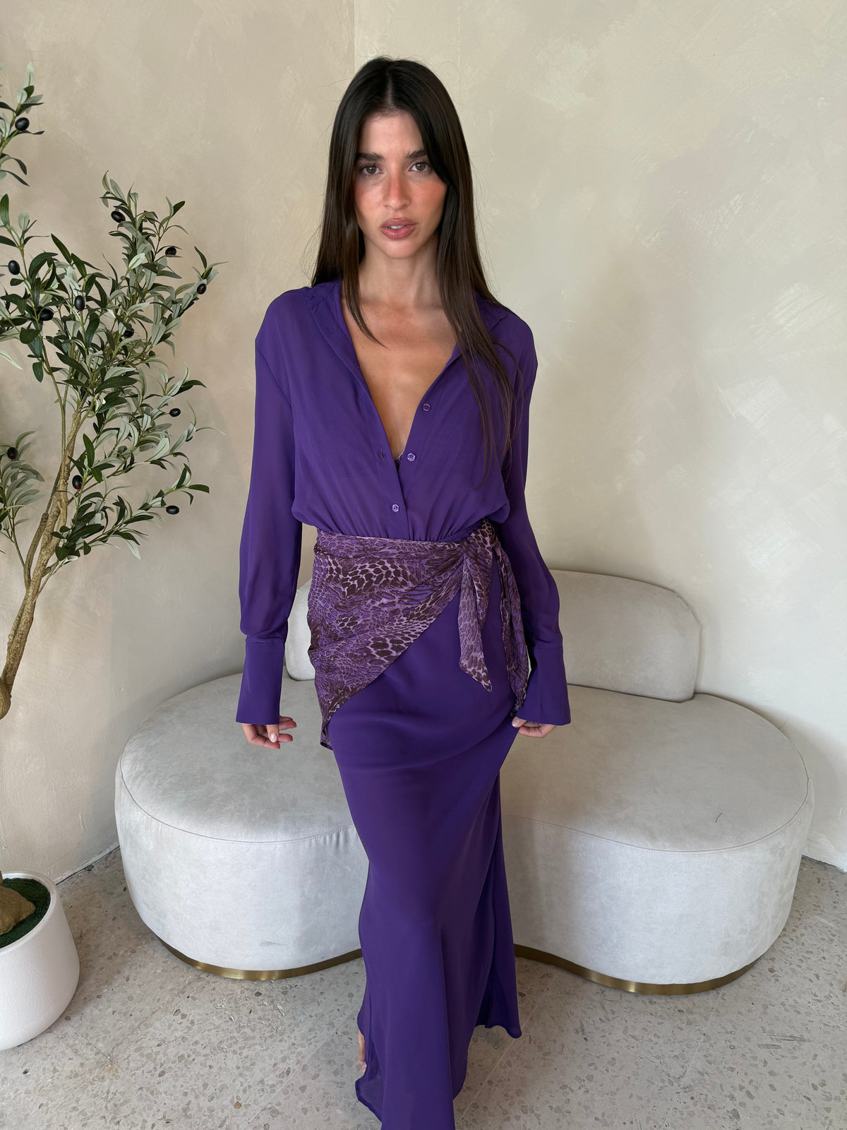 Purple Sheer LS Maxi Dress & Bralette