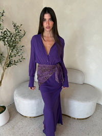 Purple Sheer LS Maxi Dress & Bralette