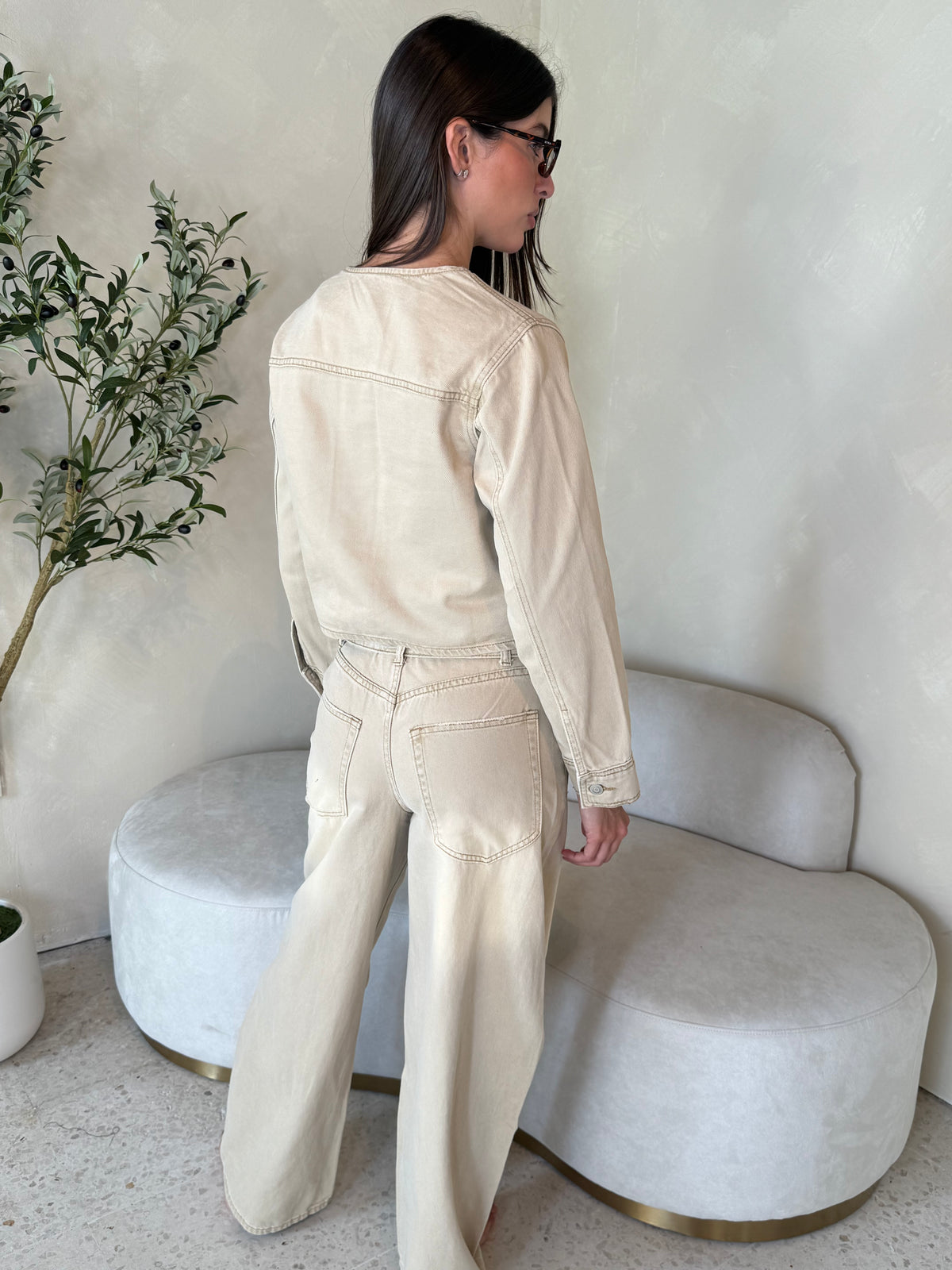 Sand Buttondown Denim Jacket & Pant Set