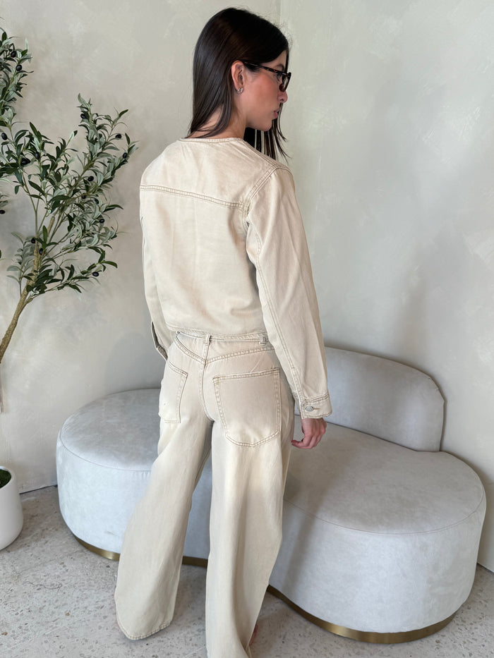Sand Buttondown Denim Jacket & Pant Set